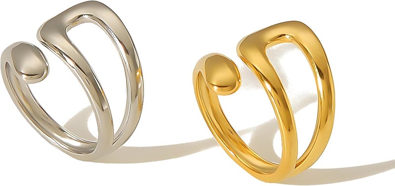AiTURE Chunky Rings For Women, Gold Silver Thumb Ring Asymmetrical Wavy Curve Ring Adjustable Non Tarnish Dainty Stainless Steel New Year Anniversary Birthday Jewelry Gift - Image 5